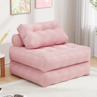 【Sweet Sofa Bed!!! 】Mr IRONSTONE Folding Sofa with Headrest, Convertible Sleeper Chair with Pillow Foldable Mattress with Back Support, Pink Gray Beige for Small Living Spaces