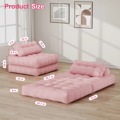 【Sweet Sofa Bed!!! 】Mr IRONSTONE Folding Sofa with Headrest, Convertible Sleeper Chair with Pillow Foldable Mattress with Back Support, Pink Gray Beige for Small Living Spaces