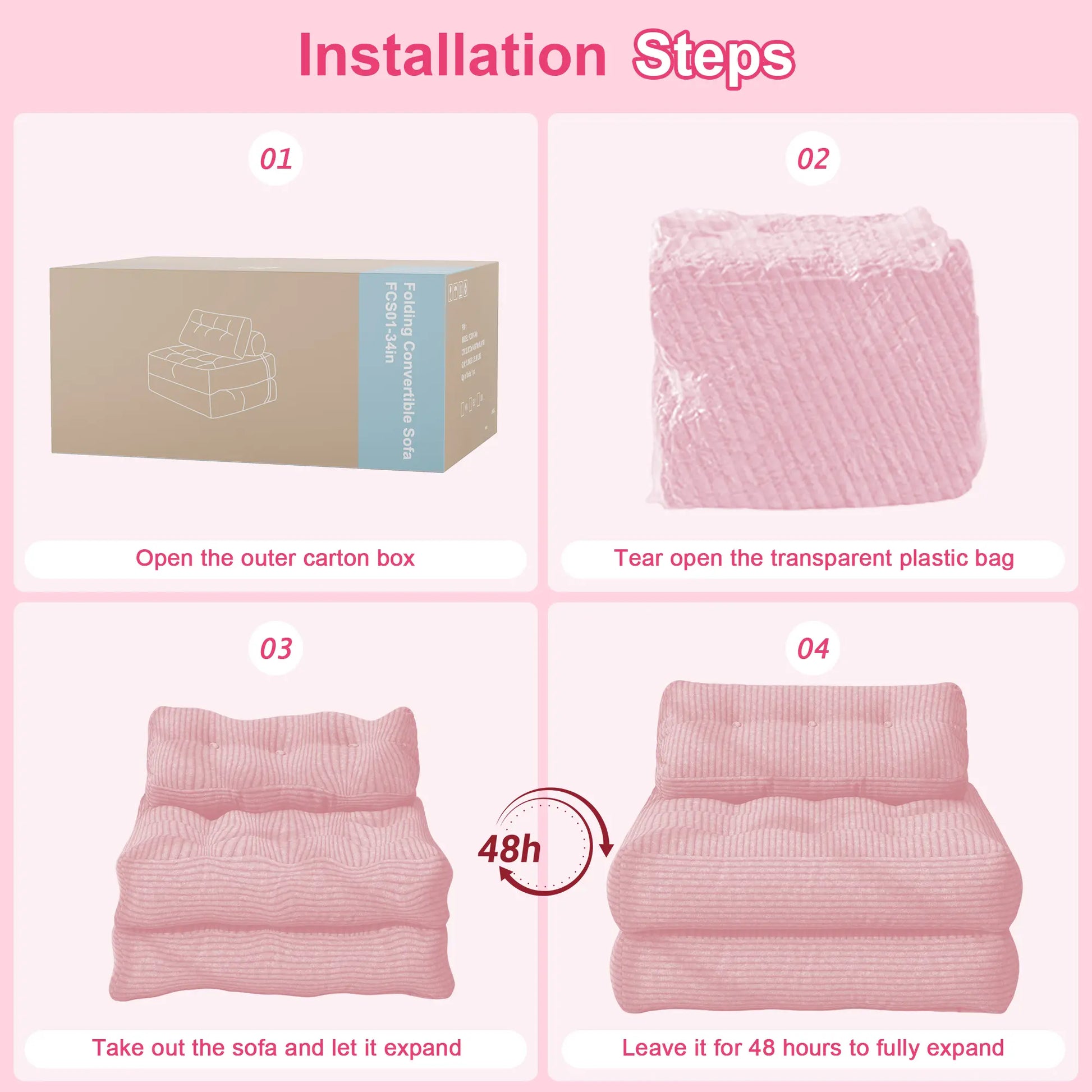 【Sweet Sofa Bed!!! 】Mr IRONSTONE Folding Sofa with Headrest, Convertible Sleeper Chair with Pillow Foldable Mattress with Back Support, Pink Gray Beige for Small Living Spaces