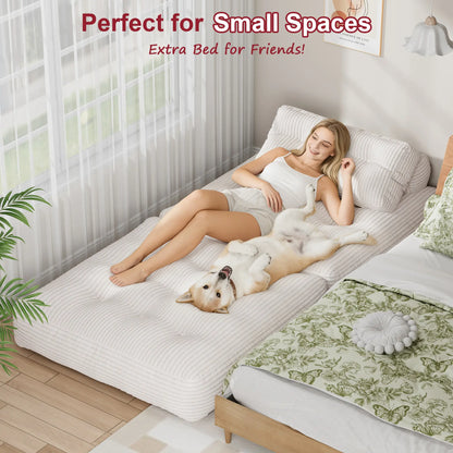 【Sweet Sofa Bed!!! 】Mr IRONSTONE Folding Sofa with Headrest, Convertible Sleeper Chair with Pillow Foldable Mattress with Back Support, Pink Gray Beige for Small Living Spaces