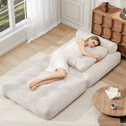 【Sweet Sofa Bed!!! 】Mr IRONSTONE Folding Sofa with Headrest, Convertible Sleeper Chair with Pillow Foldable Mattress with Back Support, Pink Gray Beige for Small Living Spaces